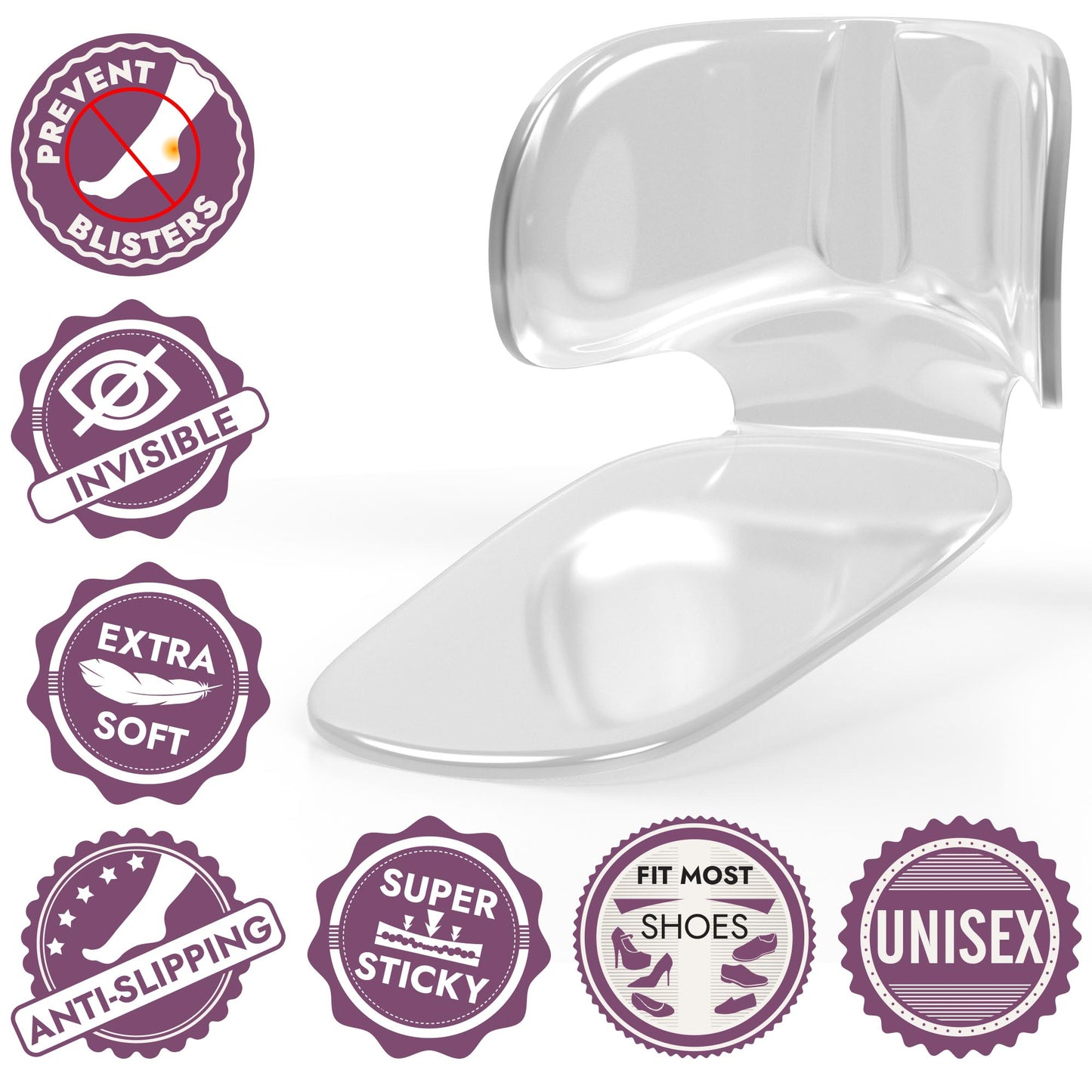 Clear & double-cushioned heel inserts